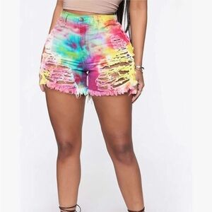 Romastory Womens High Waisted Jean Shorts Ripped Tie-dye - Large